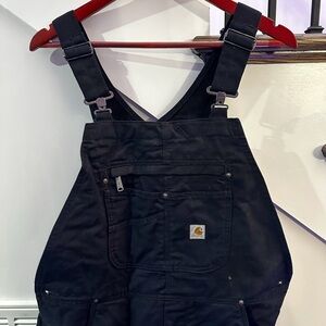 Women’s Carhartt Petite Quilt Lined Washed Duck Bib Black Overalls